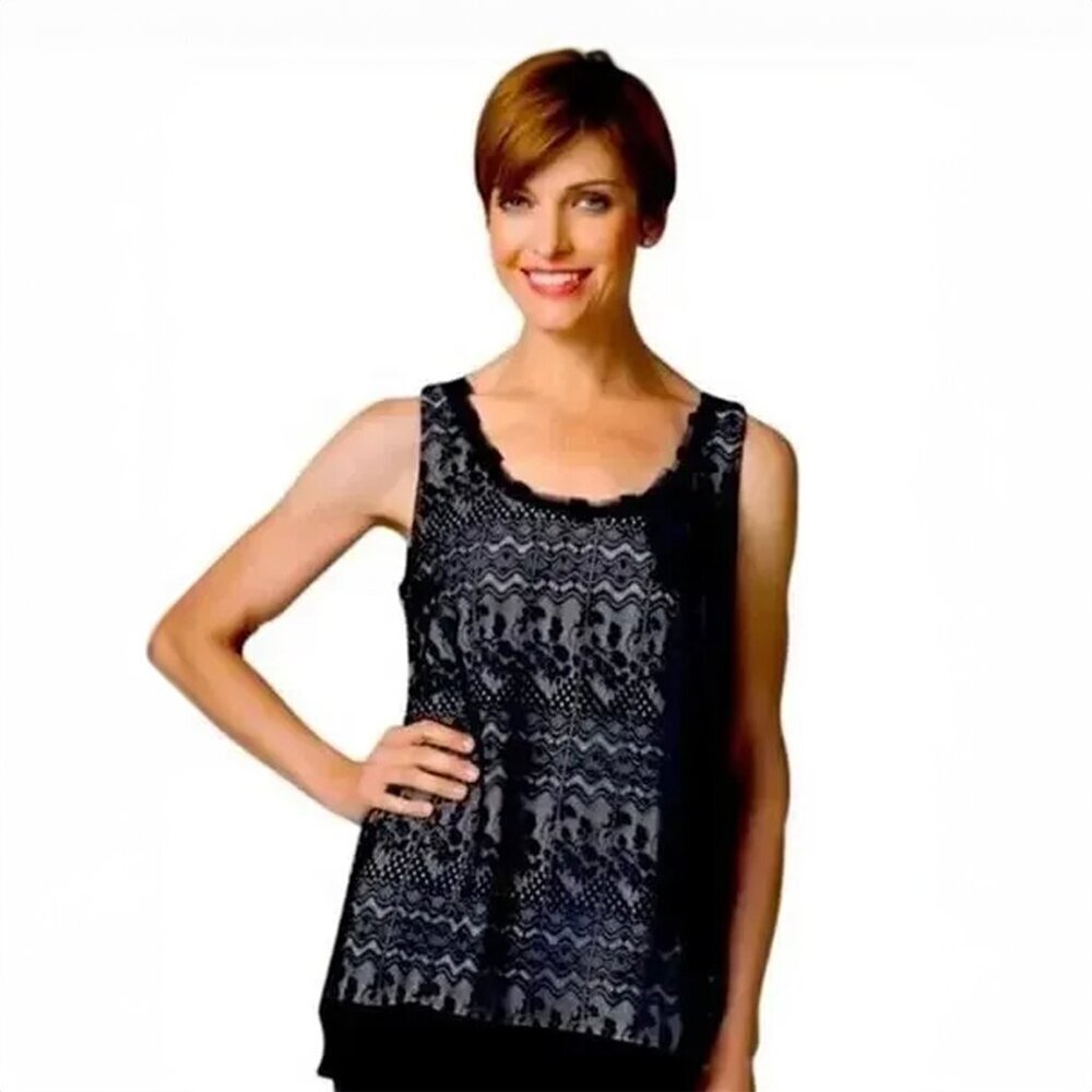Cabi‎ Emily Lace Overlay Sleeveless Tank Top Black Women L